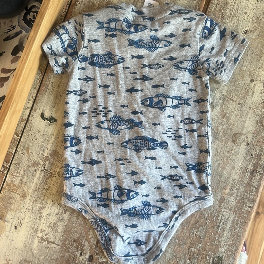 Carhartt Gray and Blue Fish Print Baby Onesie - Picture 2 of 2